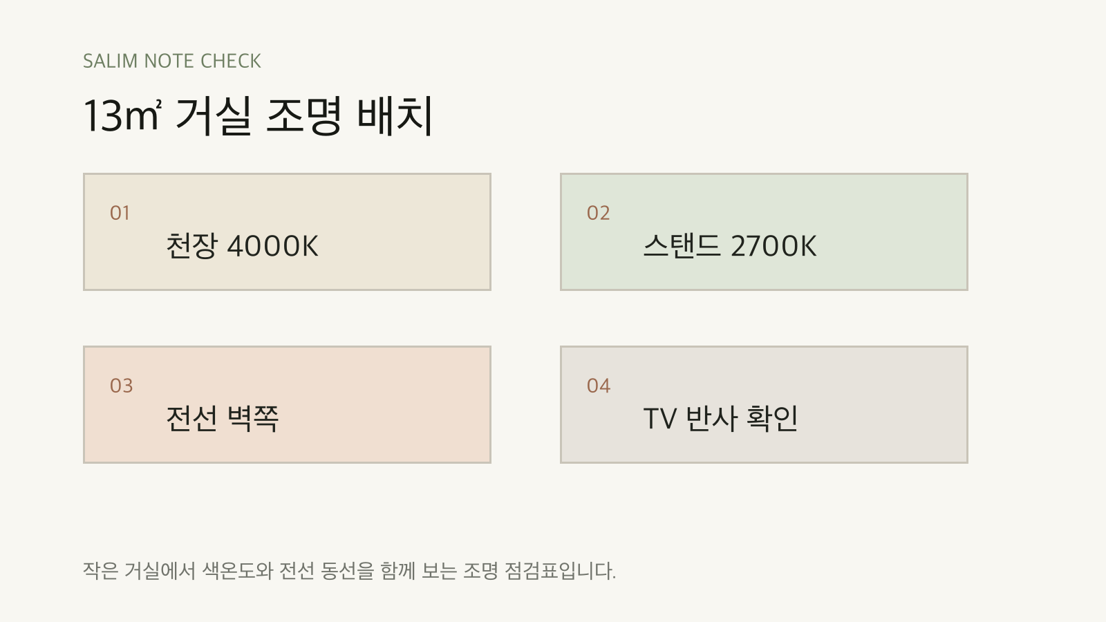 13㎡ 거실 조명 배치 점검표