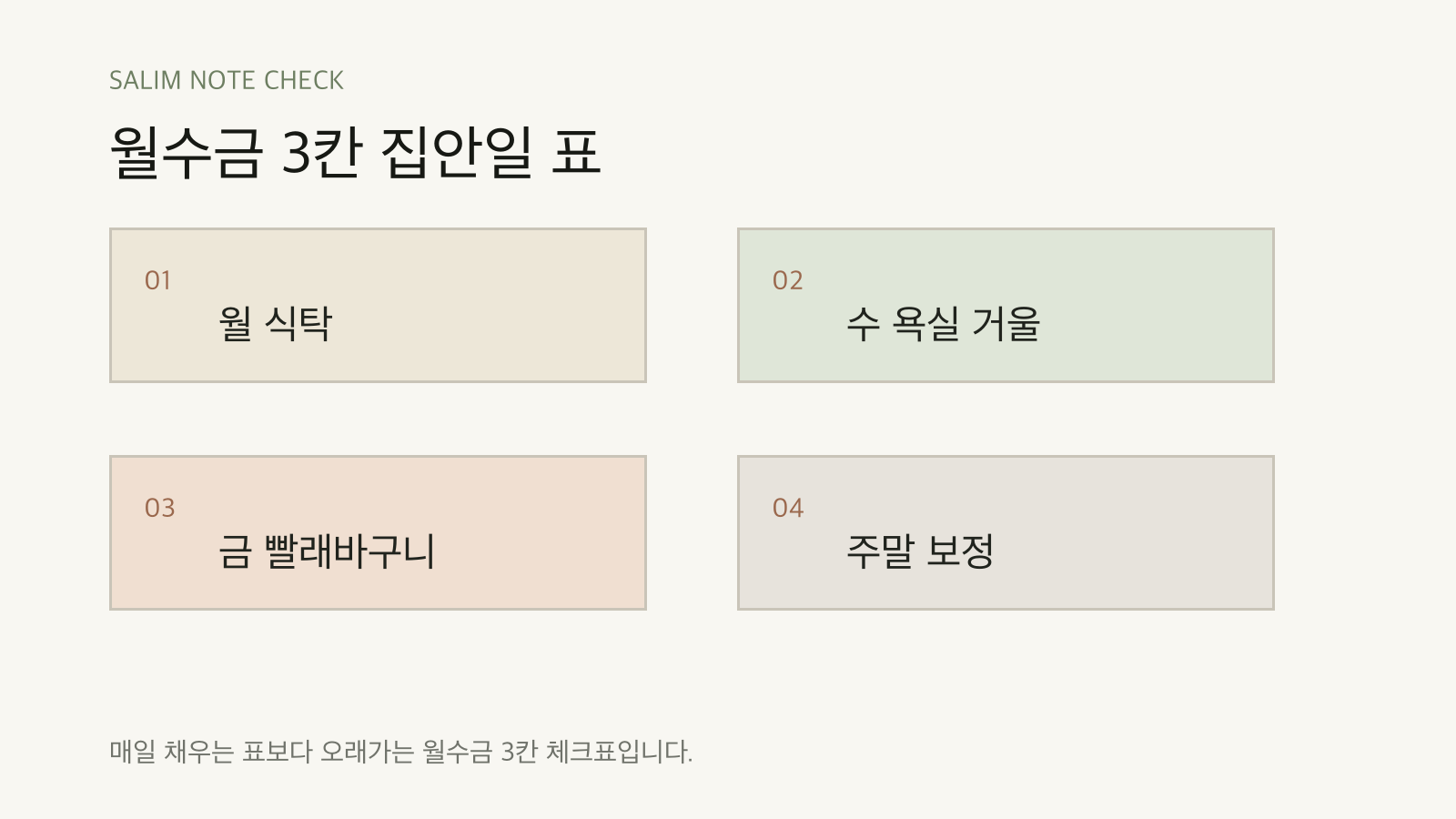 월수금 3칸 집안일 표 점검표